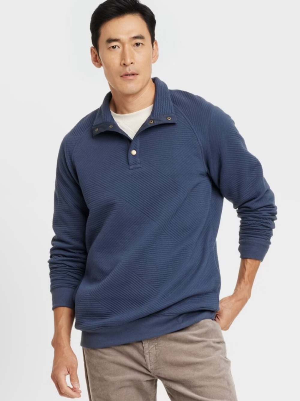 New! Goodfellow & Co Navy Quilted Quarter-Snap Pullover, Size Medium